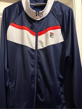 FILA Navy Track Jacket with White Panel and Red Stripe